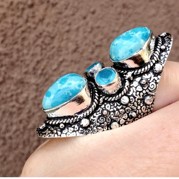 New Mosaic Jasper & Chalcedony 925 Silver Statement Ring. - Picture 4 of 16